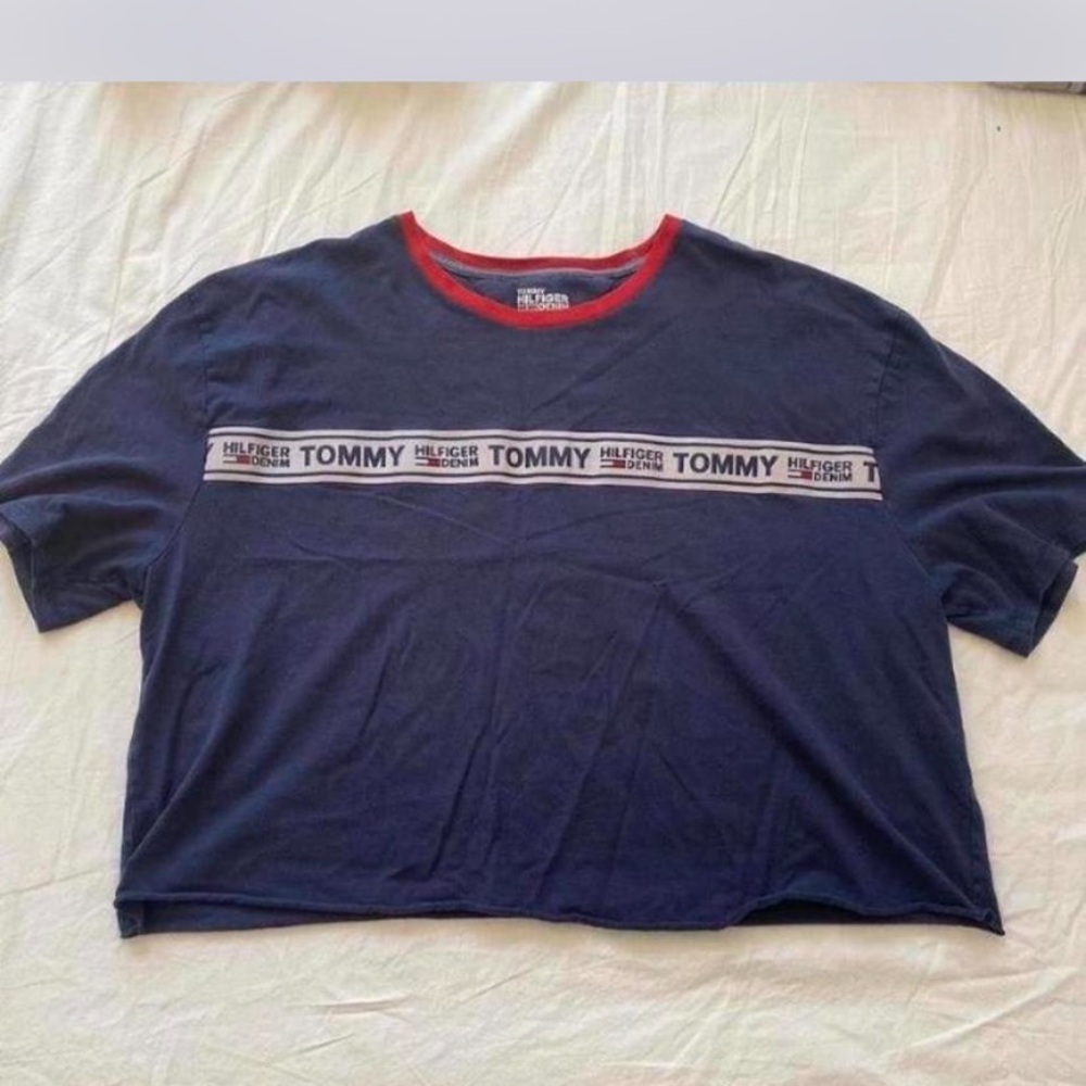 Tommy Hilfiger Navy Short Sleeve Logo Crop Top